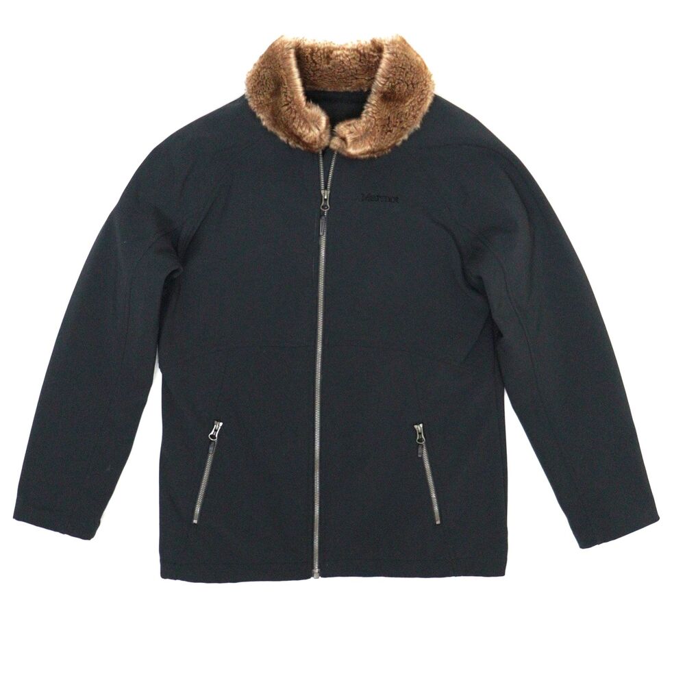Marmot Black Jacket Women's Large Fleece Lined Fur Trimmed Furlong‎ Winter Coat